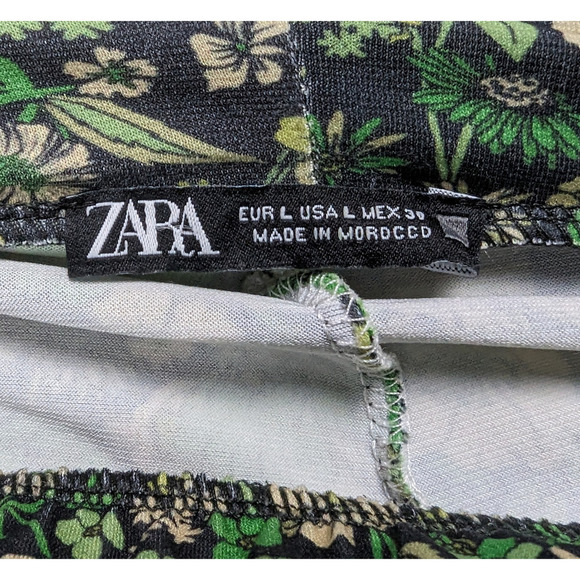 Zara Green Floral Print Flowy Flare Pants Size Large - Picture 3 of 4